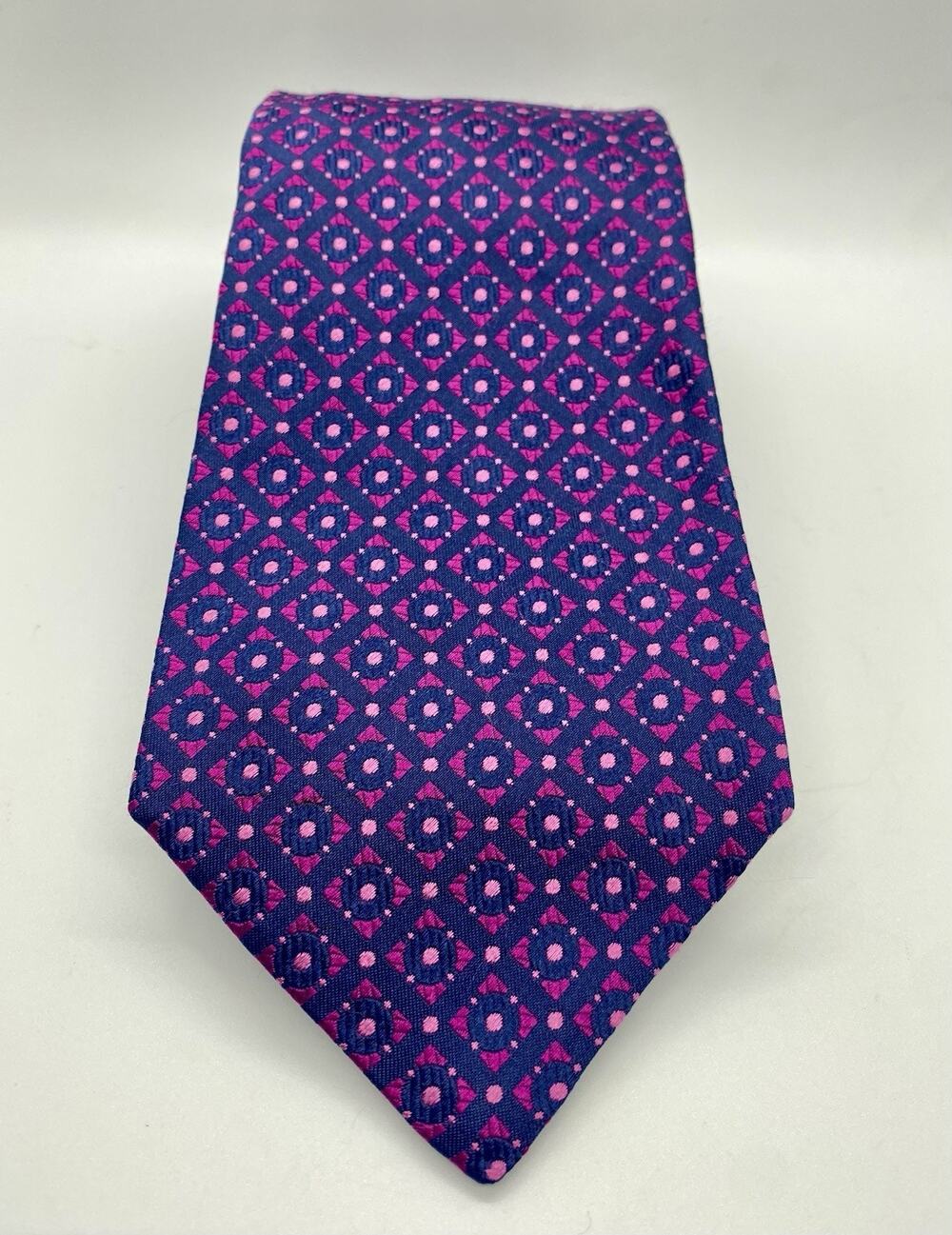 KITON Silk Tie Purple Pink Navy Blue Geometric Pattern Jacquard